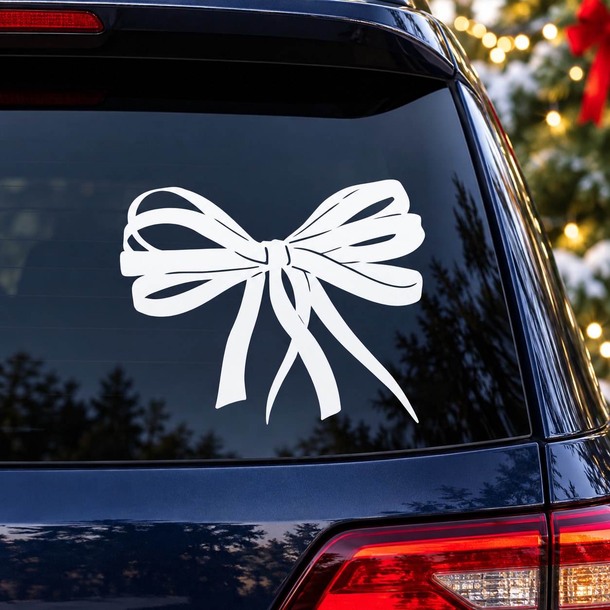 White ribbon bow gift decal for car window