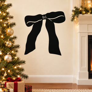 Black wavy tied ribbon wall decal with bow loops and trailing ends