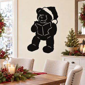Christmas bear reading decal sticker, black bear holding a book illustration