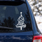 Swirled Christmas tree decal, white outline spiral tree on dark car window