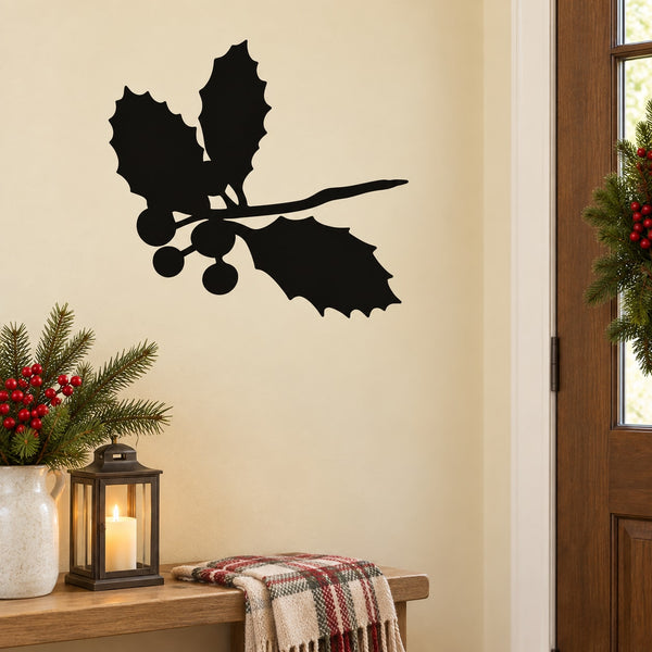 Black holly branch with berry silhouette wall decal