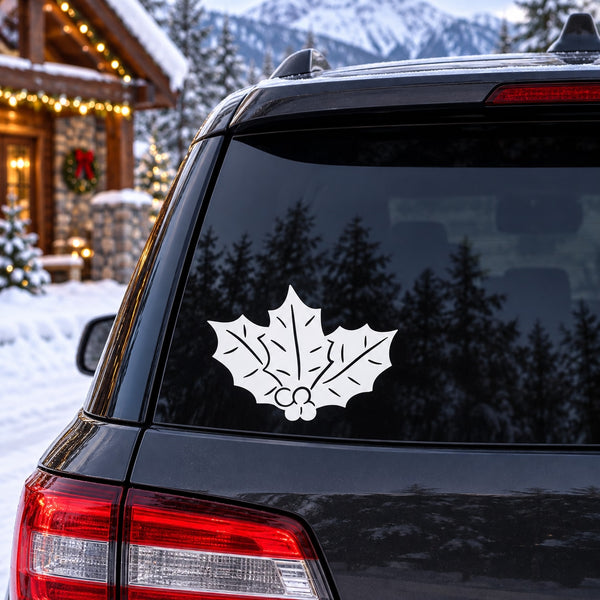 Holly leaves and berries window decal on a car