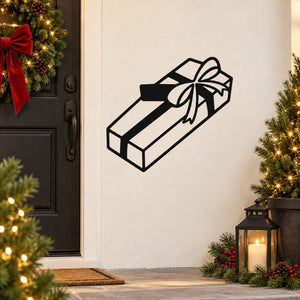 Christmas long gift box ribbon decal on white door