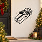 Christmas long gift box ribbon decal on white door