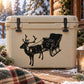 Rectangular gift box with black reindeer pulling sleigh decal