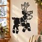 Leaping reindeer decal, black silhouette with antlers and curled legs
