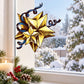 Gold and blue Christmas star wall decal with curled ribbon tails