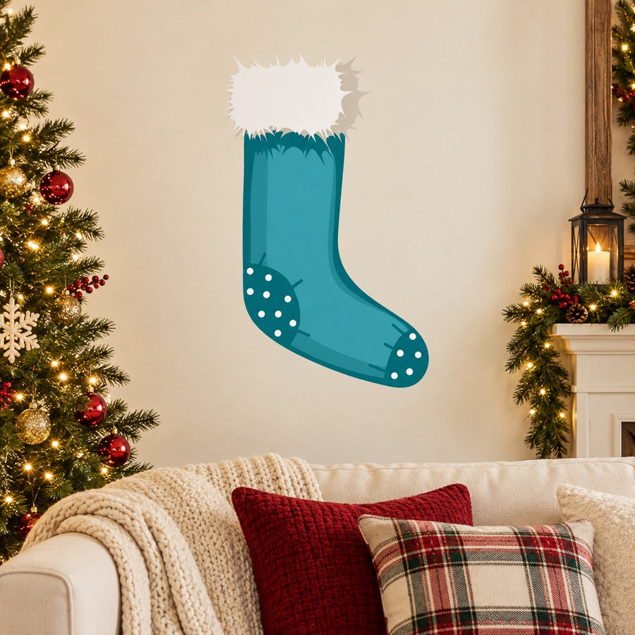 Teal dotted Christmas stocking patch sticker