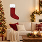 Red Christmas stocking sticker with white fuzzy cuff and small white dot accents