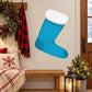 Blue Christmas stocking stitch patch sticker with white fuzzy cuff