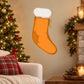 Orange Christmas stocking wall sticker with white faux-fur cuff and ribbon bow