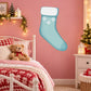 Blue stocking wall sticker with white snowflake pattern