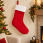 Red Christmas stocking with white cuff, hanging