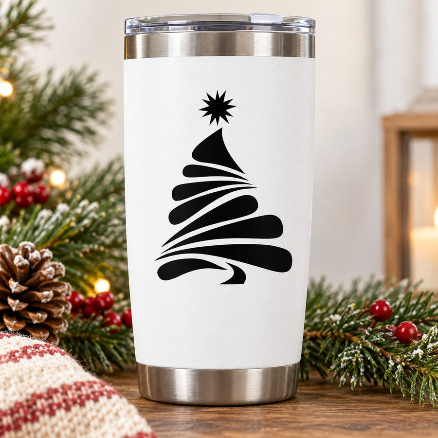 Black Christmas tree decal with star, for tumblers