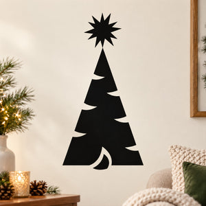 Striped Christmas tree wall decal with black and white silhouette