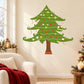 Christmas tree printed wall decal, green layered tree with red ornaments and lights