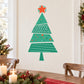 Christmas tree printed decal, green tree with star top, dots, and striped layers