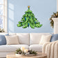 Green Christmas tree wall sticker with blue raindrop lights and star topper