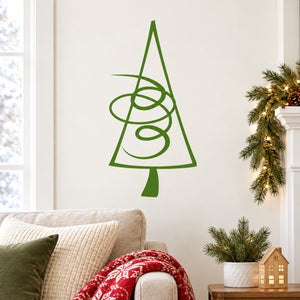 Triangle Christmas tree wall decal with green spiral design