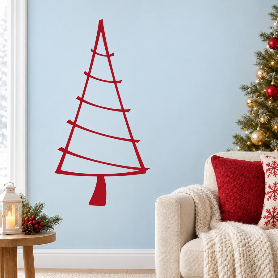 Red striped triangle Christmas tree wall decal