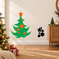 Wavy Christmas tree wall decal set with orange star and round ornaments