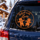 Orange circular "Baked with Love" gingerbread decal with two smiling gingerbread figures