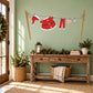 Red Santa coat, hat and pants vinyl wall decals with hanging ornaments