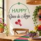 Cinco de Mayo wall decal with arched HAPPY text, flower and red ribbon icon