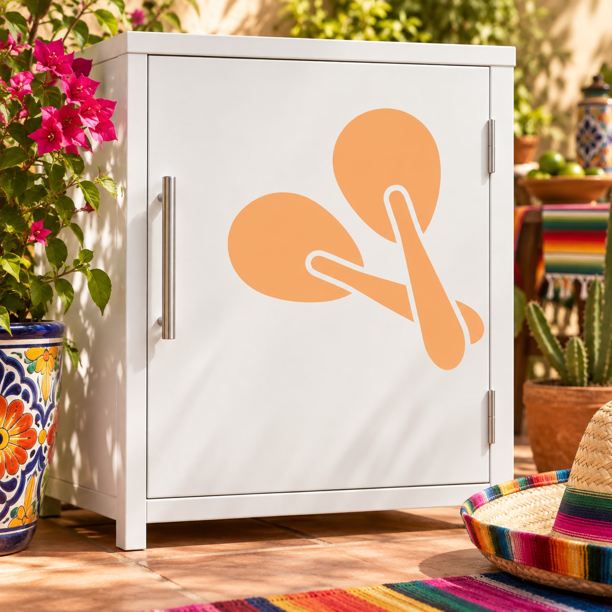 Orange maracas wall decal with two crossed maraca shapes on white background