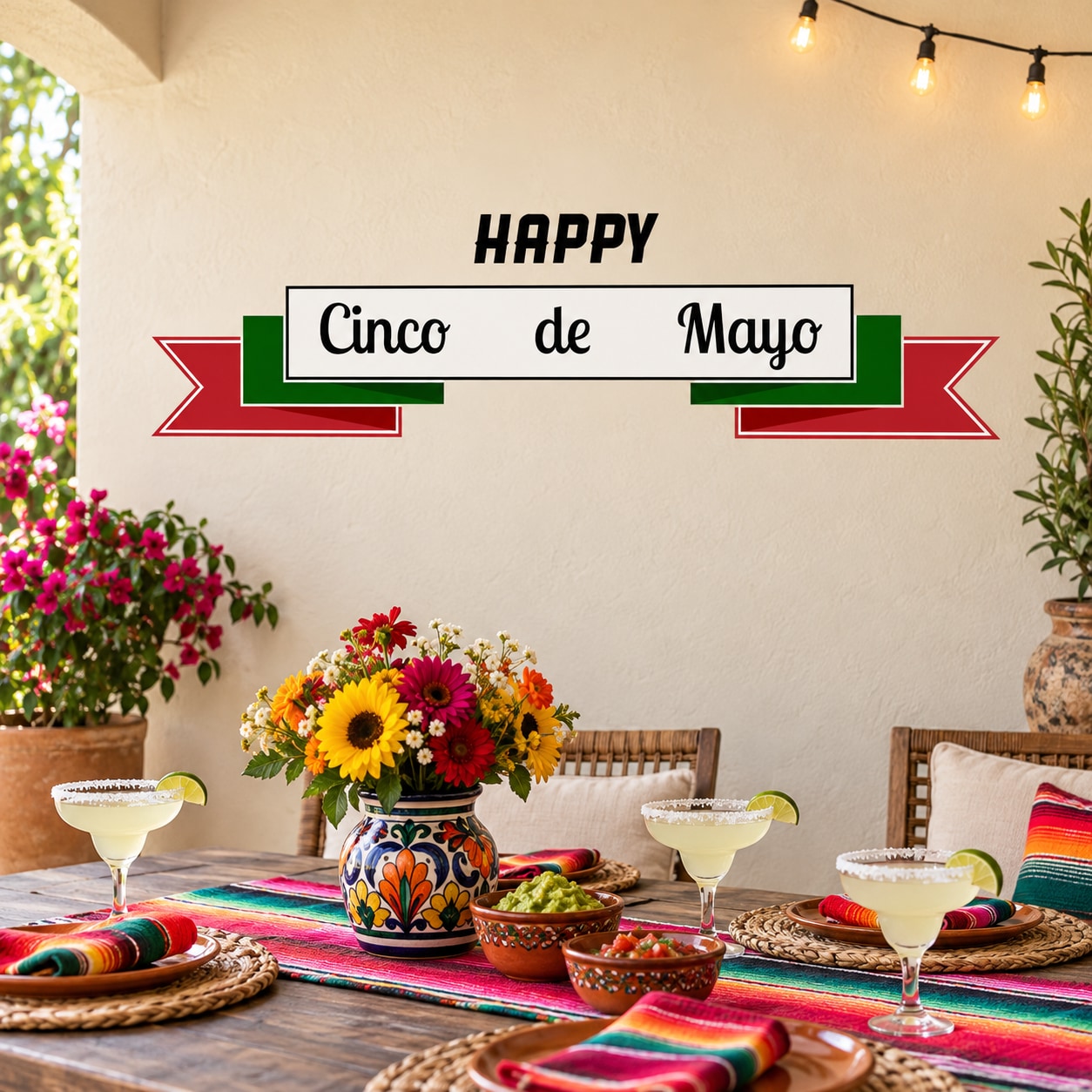 Happy Cinco de Mayo wall decal with green ribbon and red banner arrows