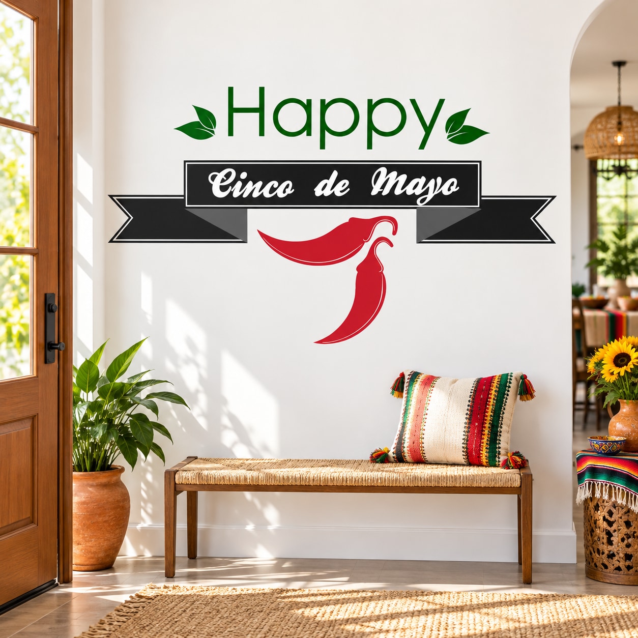 Happy Cinco de Mayo vinyl wall decal with red chili pepper