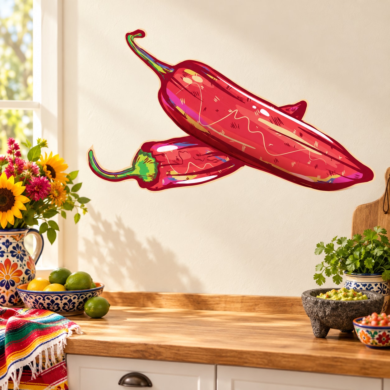 Red chili pepper wall decal, vinyl sticker with decorative patterns