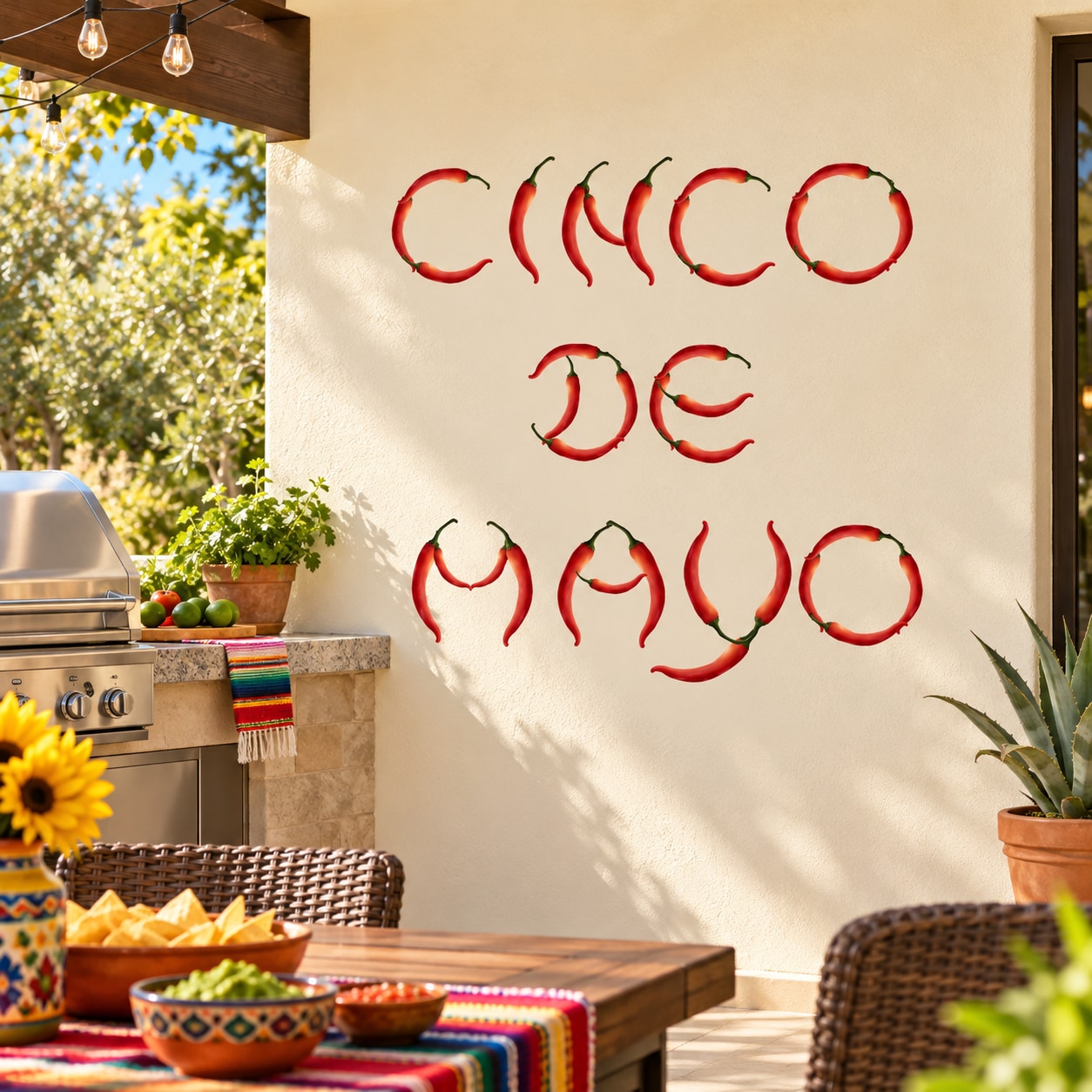 Cinco de Mayo pepper wall decal with red and white chili pepper outlines