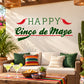 Happy Cinco de Mayo vinyl wall decal with green lettering and red chili peppers