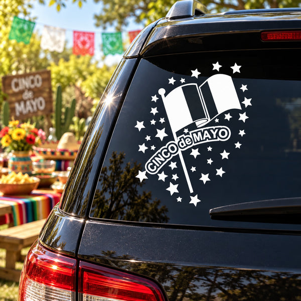 Cinco De Mayo Decal — illustrative vinyl decal application mockup. Surrounding objects are not included.