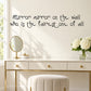 Wall decal script text: 'Mirror mirror on the wall' and 'fairest one of all'.