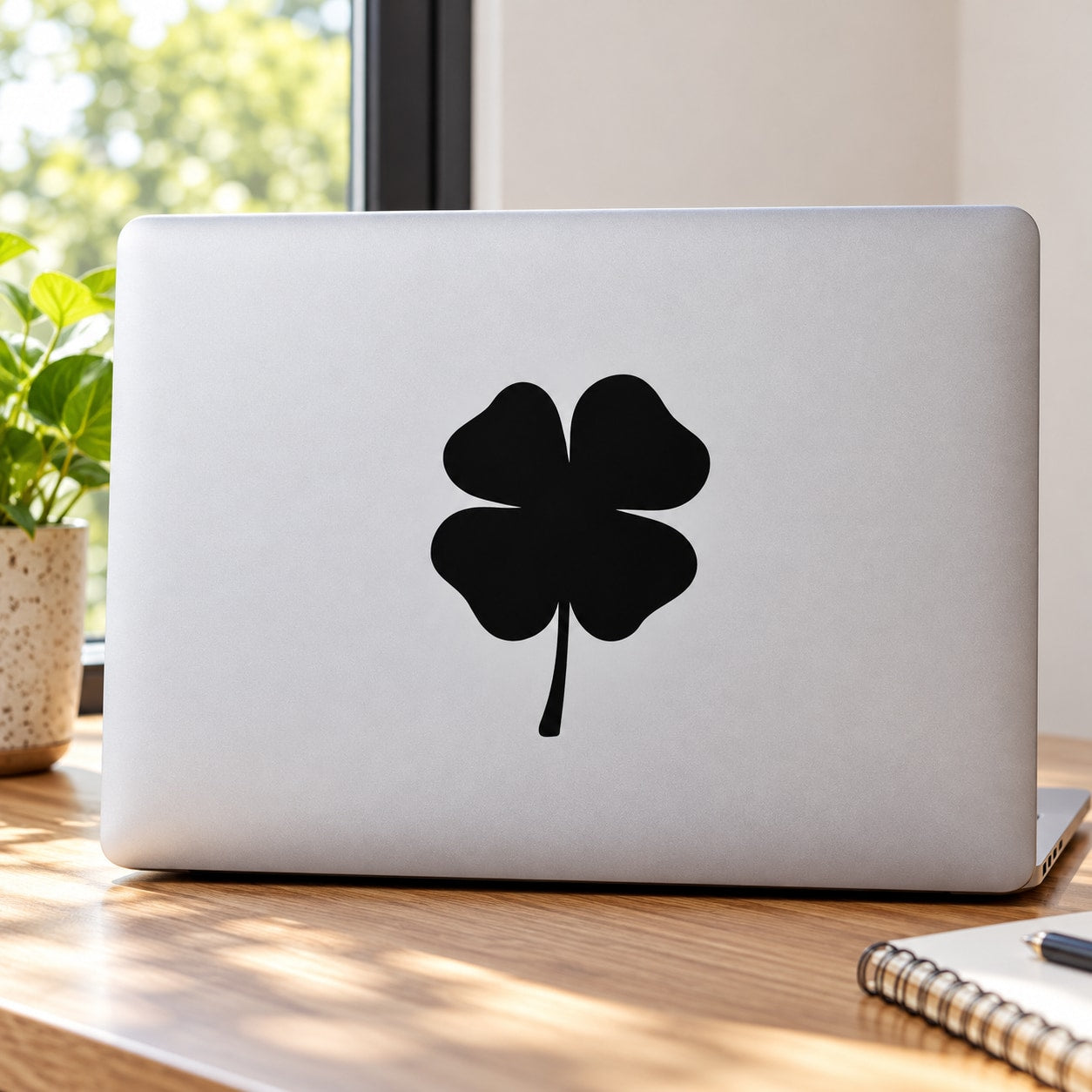 Four-leaf clover decal, black vinyl sticker with four lobes