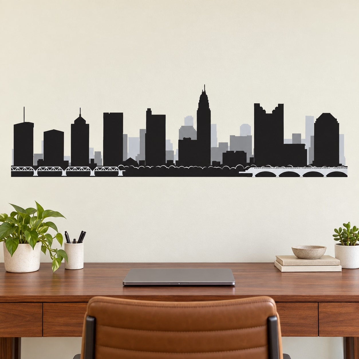 Columbus Ohio Skyline Vinyl Wall Decal — illustrative vinyl decal application mockup. Surrounding objects are not included.