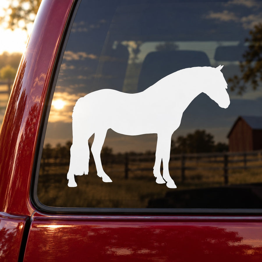 White pony horse silhouette decal on a car window