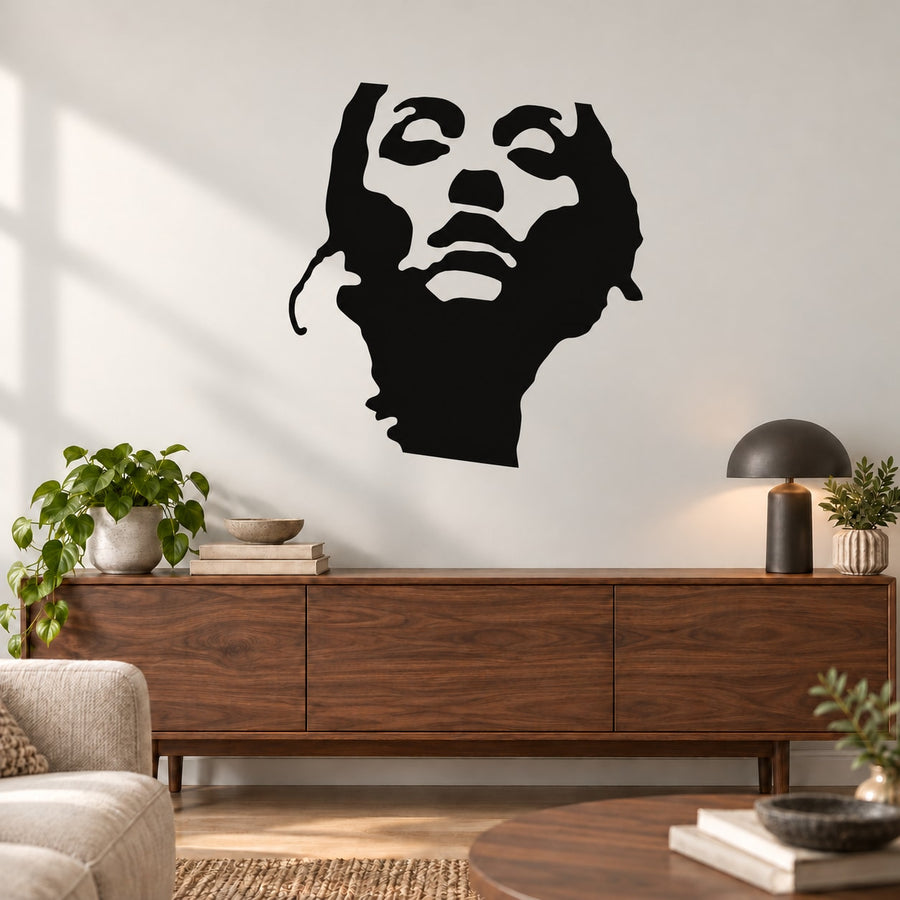 Black profile face portrait wall decal with raised hand details