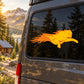 Fire-themed cougar car sticker, orange flame design on dark background