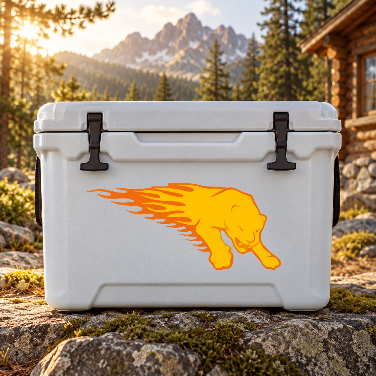 Fire burst cougar sticker decal with yellow and orange flame effect