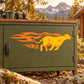 Orange running cougar sticker with flame-style trail