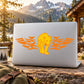 Cougar flame-wing sticker, orange cat with wing flames on white backing