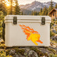 Flaming cougar graphic sticker on white cooler