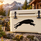 Cougar leaping decal with black silhouette on light surface
