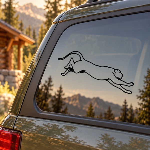 Cougar lunging decal in black outline on car rear window