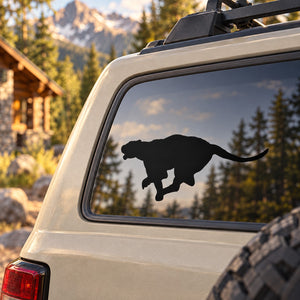 Black sprinting cougar decal on car window