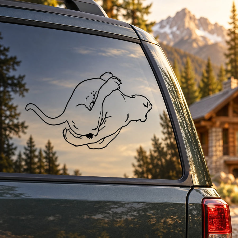 Running cougar car window decal, black line art