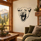 Roaring cougar cub face wall decal, black outline on light background